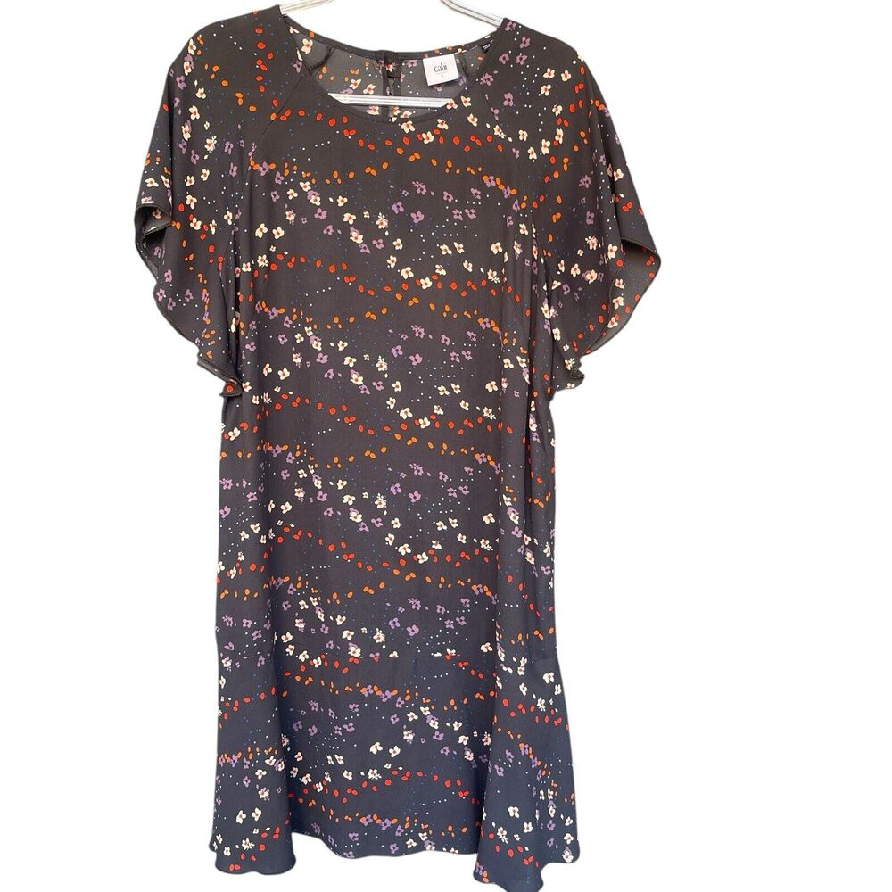 Cabi Muse Floral Dress Womens Small Gray Tulip Sleeve Casual Knee‎ Length #3828